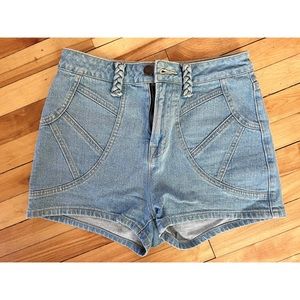 denim high waisted shorts with braided detail